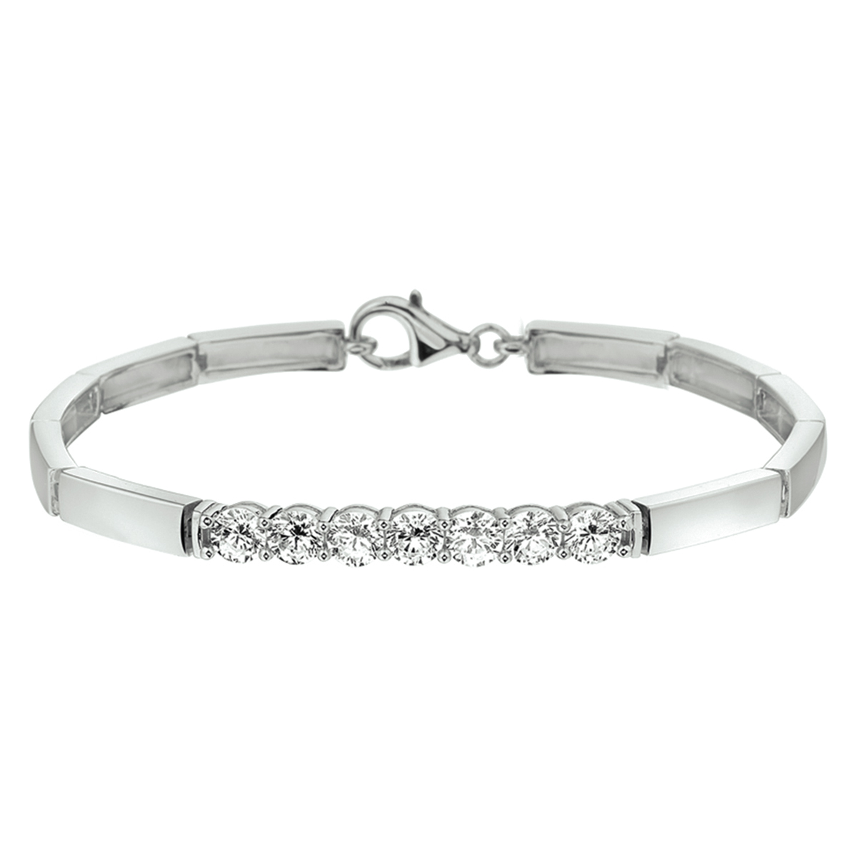 Gerhodineerd zilveren armband met zirkonia. De schakelbreedte is 4.5mm.
