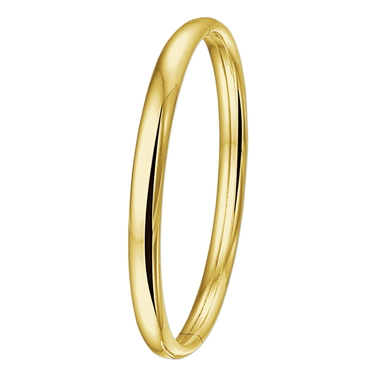 Geelgouden bangle armband met een halfronde buis en een scharnier-sluiting. 
Uniekenummer serie: 29960
Breedte: 6 mm