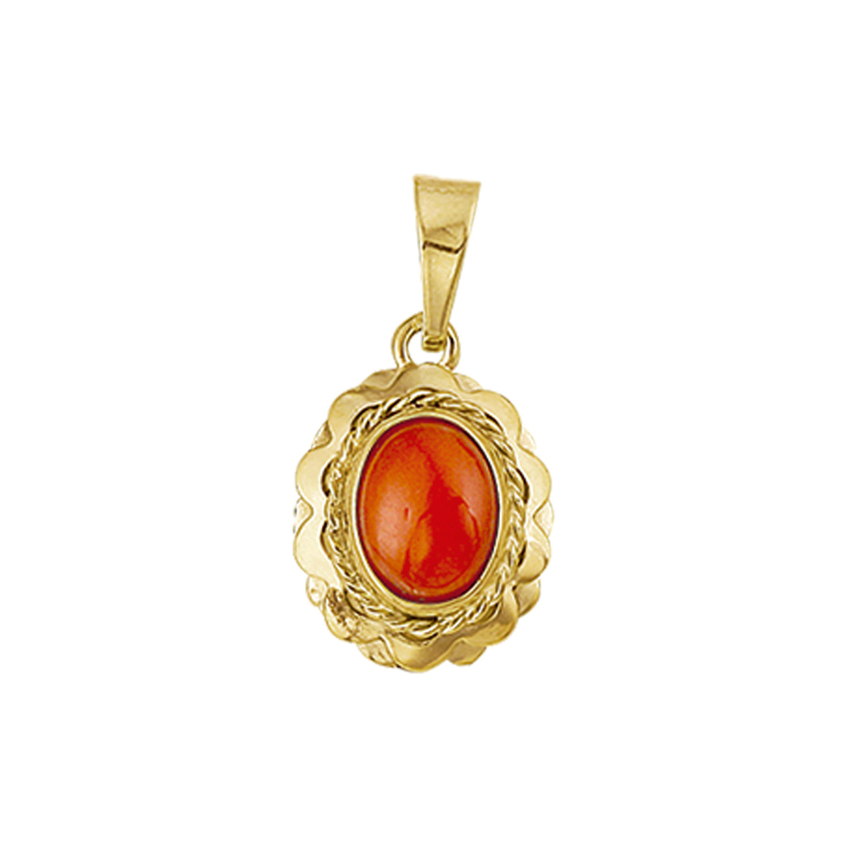 Beschrijving: Koralen komen in diverse soorten en kleuren voor maar het meest bekend en gewild is het bloedkoraal. Details: Geelgouden hanger met bloedkoraal. 
Verpakt per: 1
Doelgroep: dames
Breedte: 10.5 mm
Hoogte: 15 mm