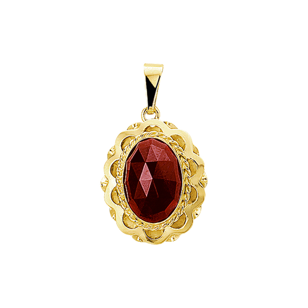 gouden hanger, ovaal+ granaat 12x7.5mm