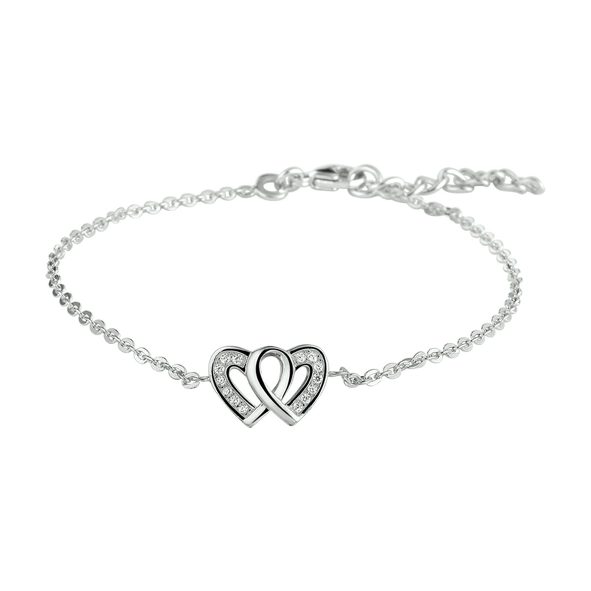 Beschrijving: Gerhodineerd zilveren armband met een hart en zirkonia. De lengte bedraagt 16.5cm met 2.5cm extensie. 
Verpakt per: 1
Doelgroep: dames
Breedte: 15.5 mm
Kortste lengte: 16.5 mm
Langste lengte: 19 mm
Hoogte: 8.5 mm