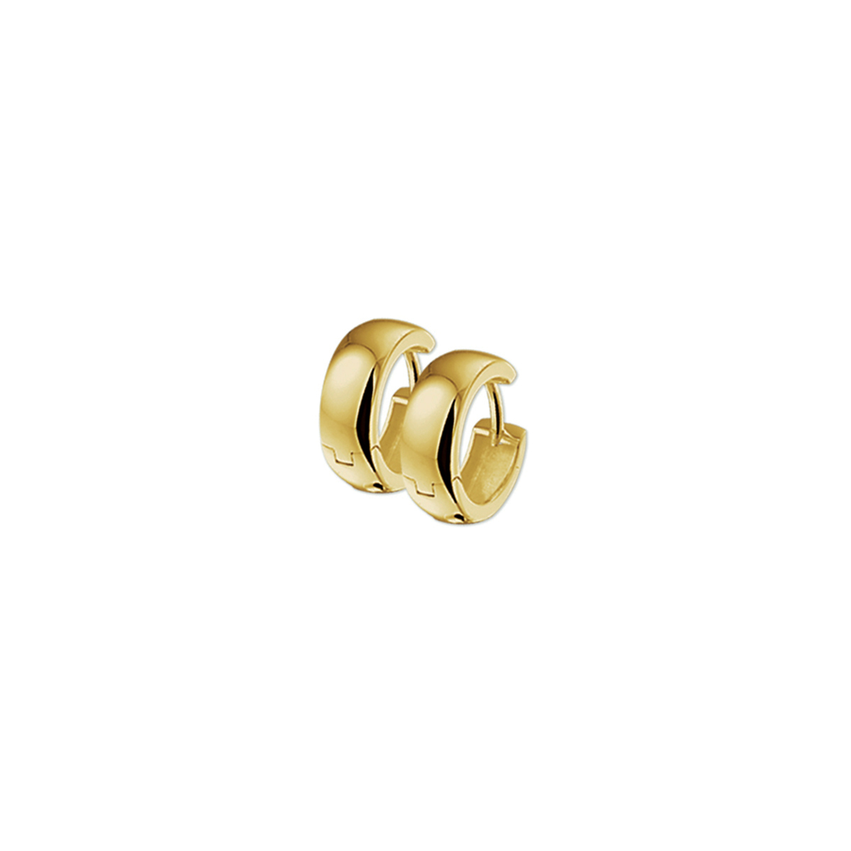 Beschrijving: Geelgouden klapcreolen gegoten met een bolle buis. 
Uniekenummer serie: 26610
Doelgroep: dames
Breedte: 5 mm