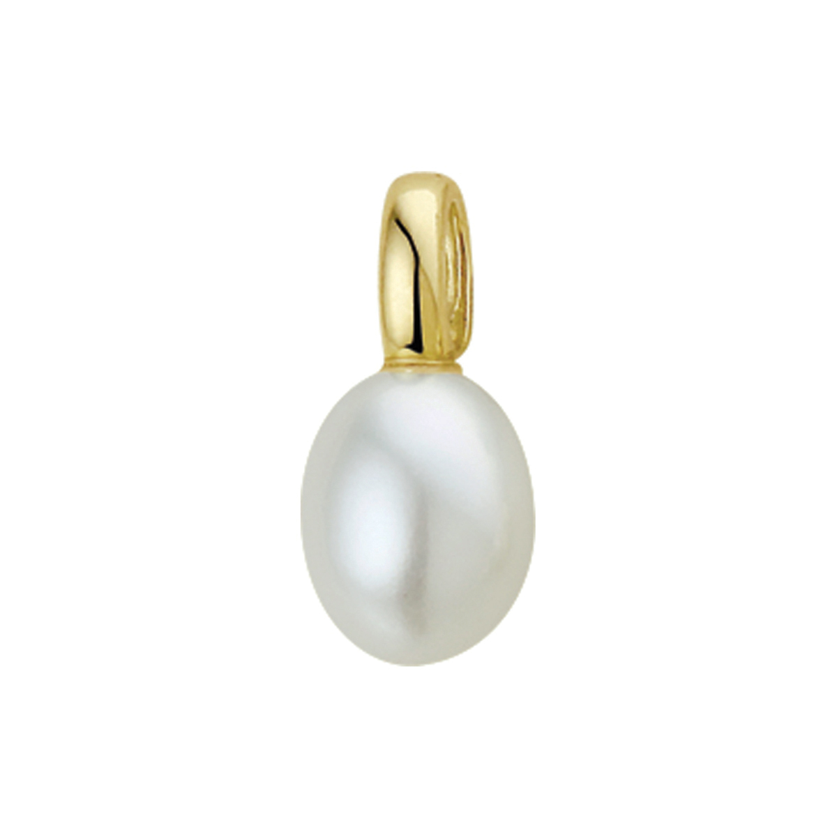 Beschrijving: Geelgouden hanger met zoetwaterparel. 
Verpakt per: 1
Doelgroep: dames
Breedte: 7.5 mm
Hoogte: 17 mm