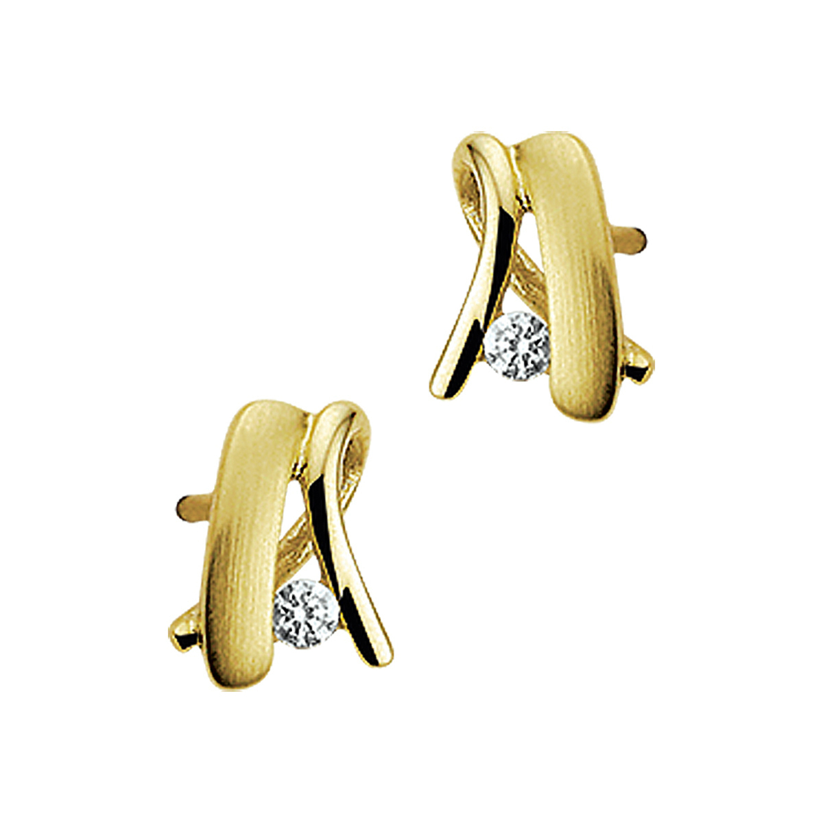 oorknoppen zirkonia poli/mat 14K geelgoud