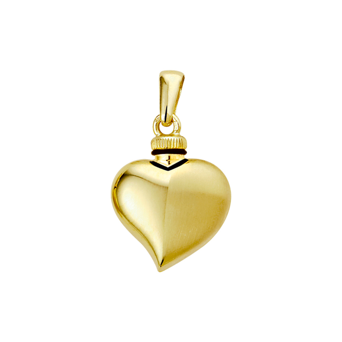 Geelgouden hart urnhanger. 

Breedte: 16.5 mm
Hoogte: 16.5 mm