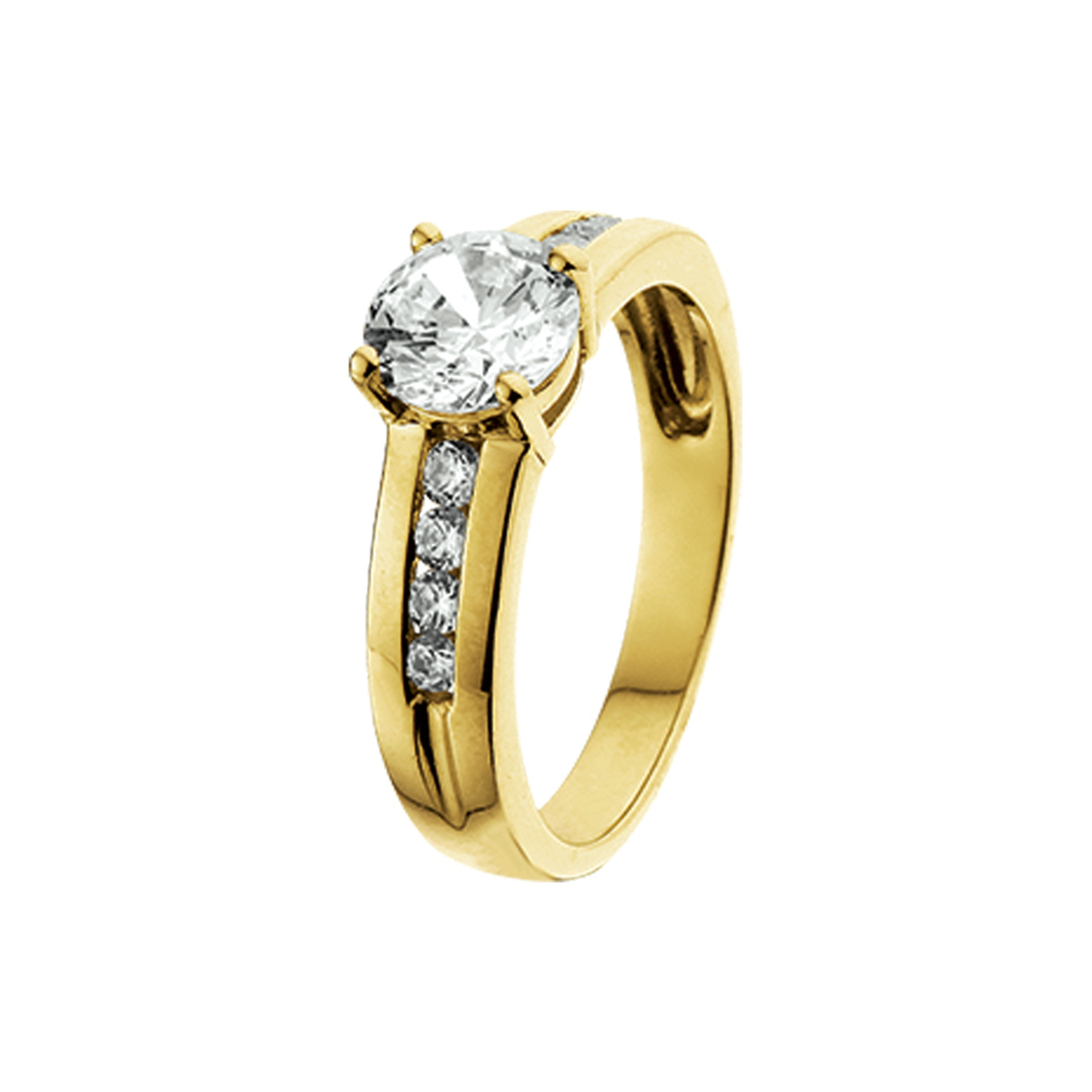 Beschrijving: Geelgouden ring met zirkonia. 
Uniekenummer serie: 26686
Verpakt per: 1
Doelgroep: dames
Ringmaat: 18.50 mm (58)
Breedte: 6.5 mm
Zetting: entourage (rijzetting)