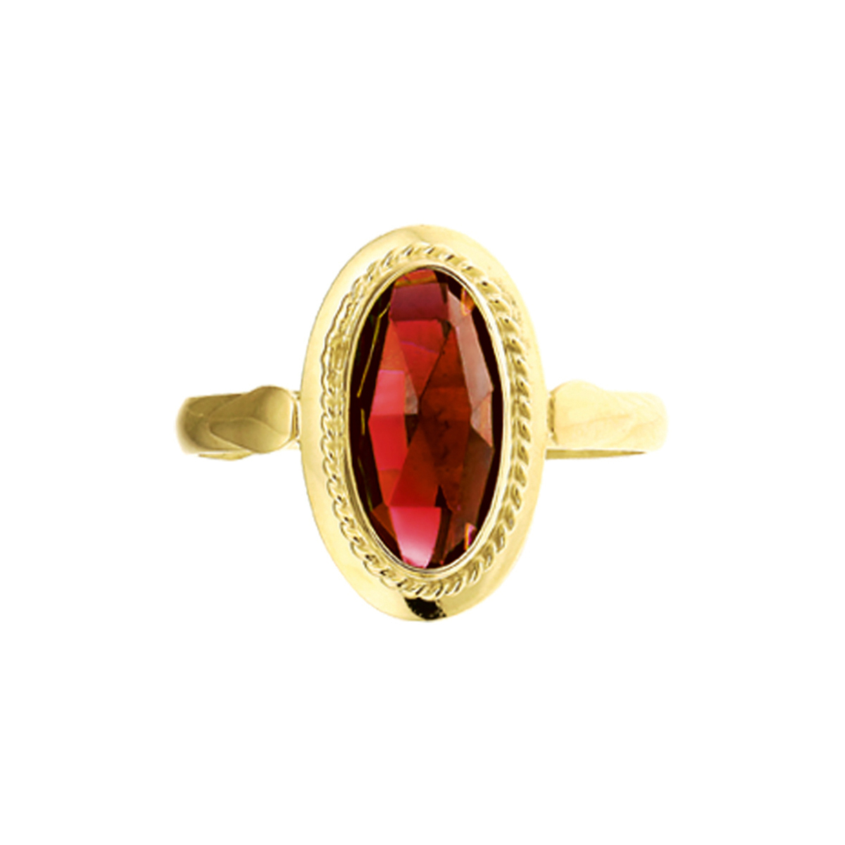 Beschrijving: Geelgouden ring met granaat. 
Uniekenummer serie: 26825
Verpakt per: 1
Doelgroep: dames
Ringmaat: 18.00 mm (57)
Breedte: 15.5 mm
