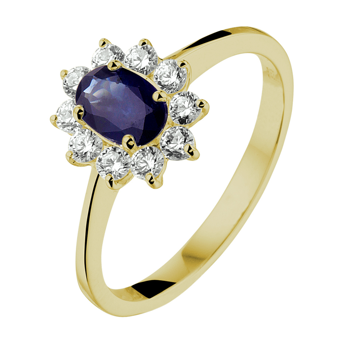 Beschrijving: Geelgouden ring met een rozet van saffier en zirkonia. 
Uniekenummer serie: 30307
Verpakt per: 1
Doelgroep: dames
Ringmaat: 18.50 mm (58)