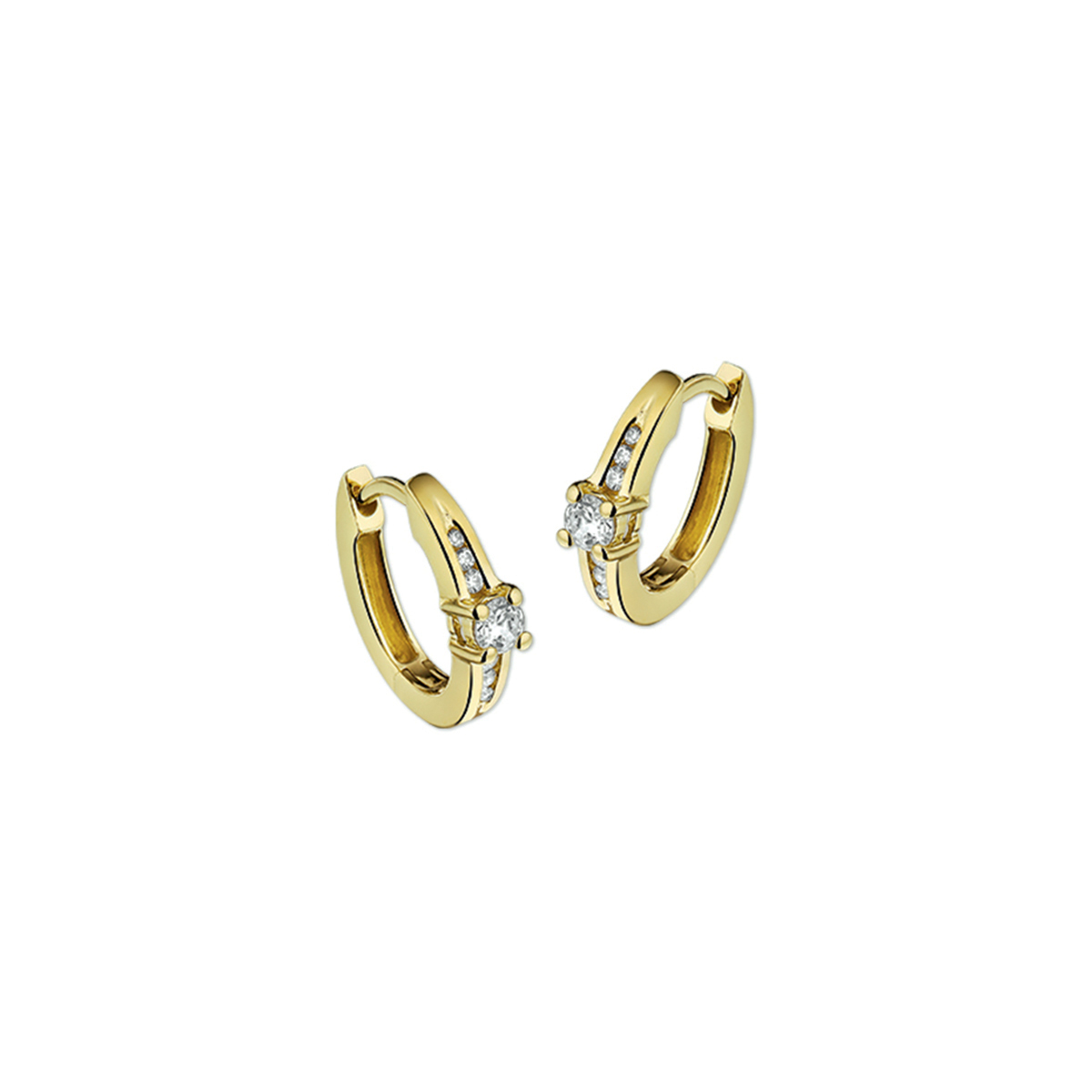 Beschrijving: Geelgouden klapcreolen gegoten met zirkonia. 
Verpakt per: 1
Doelgroep: dames
Breedte: 3.5 mm
Hoogte: 14 mm
Zetting: entourage (chatonzetting)