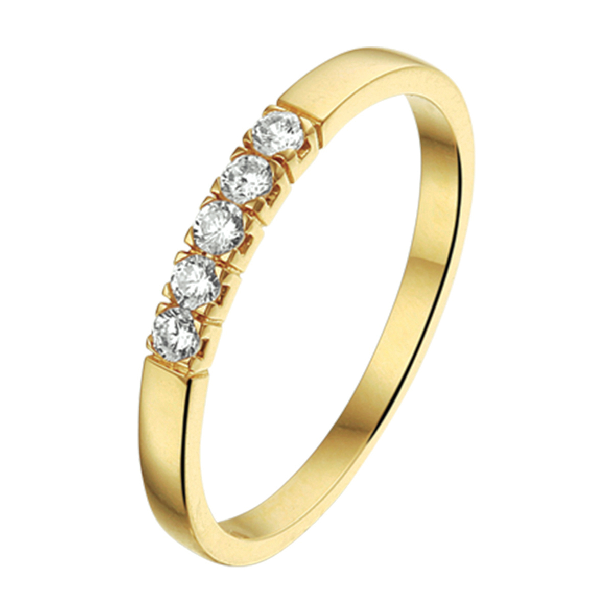 Beschrijving: Geelgouden ring met zirkonia. 
Uniekenummer serie: 30263
Verpakt per: 1
Doelgroep: dames
Ringmaat: 19.00 mm (60)
Zetting: alliance (rijzetting)