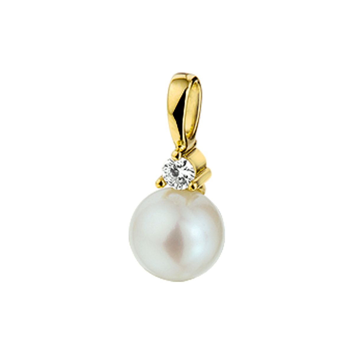 gouden hanger, zw parel+0.05ct H/SI