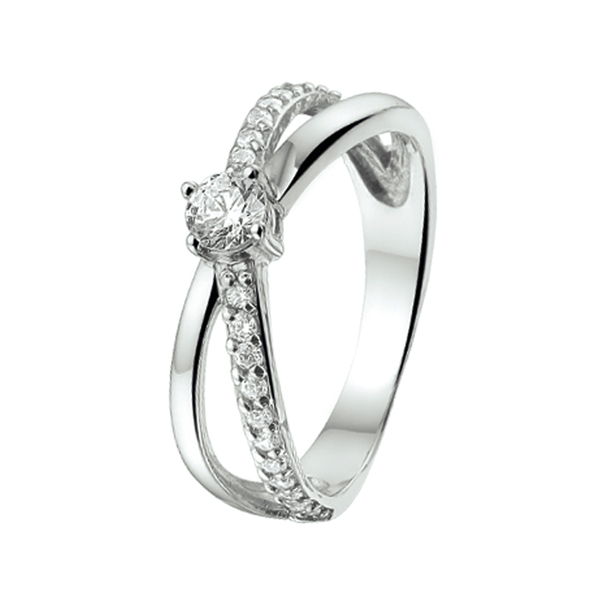 Beschrijving: Gerhodineerd zilveren ring met zirkonia. 
Uniekenummer serie: 34226
Verpakt per: 1
Doelgroep: dames
Ringmaat: 17.75 mm (56)
Breedte: 6.5 mm
Zetting: entourage (rijzetting)