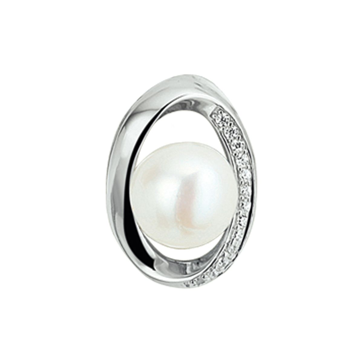 Zilver hanger gerhod/parel/zirkonia 
Breedte: 11 mm
Hoogte: 15 mm