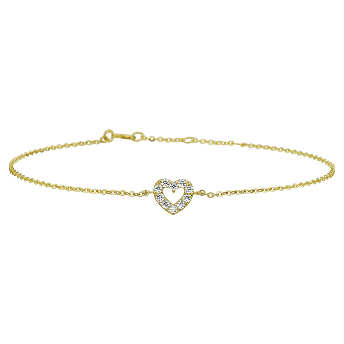 Beschrijving: Schattig geelgouden anker armband met lengtes van 16.5cm en 18.5cm. Het hart is uitgevoerd met een schitternde rijzetting van zirkonia en heeft een afmeting van 6.5 x 7.5mm.  De fijne anker schakel heeft een breedte van 1.1mm. Perfect te combineren met bijpassende sieraden uit onze collectie om zo een schattige set te maken. Tip: Leuk om kado te geven aan je geliefde of dierbaren met hartjes laat je zien dat je van ze houdt!
Verpakt per: 1
Doelgroep: dames
Kortste lengte: 16.5 mm
Langste lengte: 18.5 mm