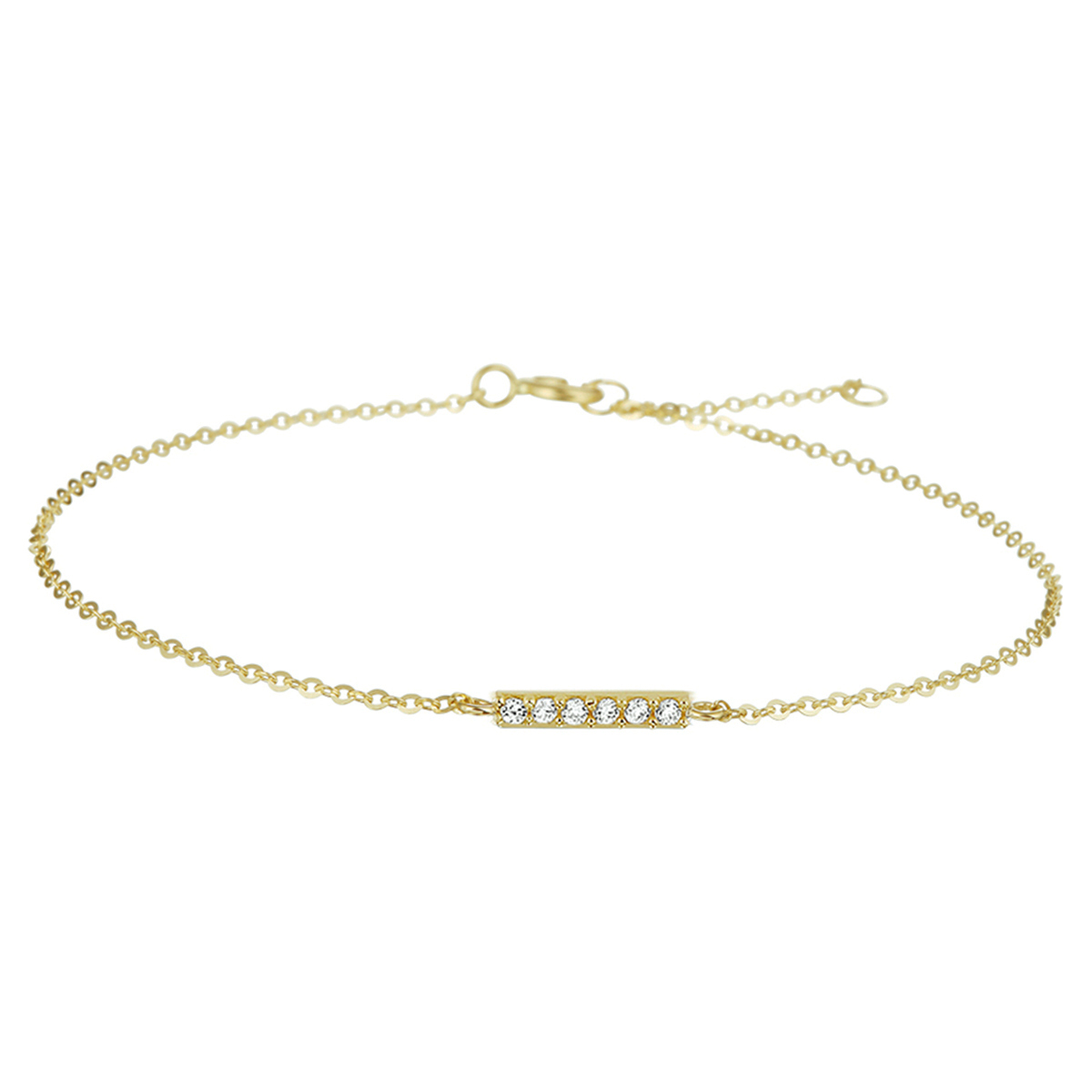 Beschrijving: Geelgouden armband met balkje en zirkonia. Met draaglengtes van  16.5 - 18.5cm en de schakelbreedte is 1.1mm.
Verpakt per: 1
Doelgroep: dames
Breedte: 13 mm
Kortste lengte: 16.5 mm
Langste lengte: 18.5 mm
Hoogte: 2 mm
Zetting: alliance (rijzetting)