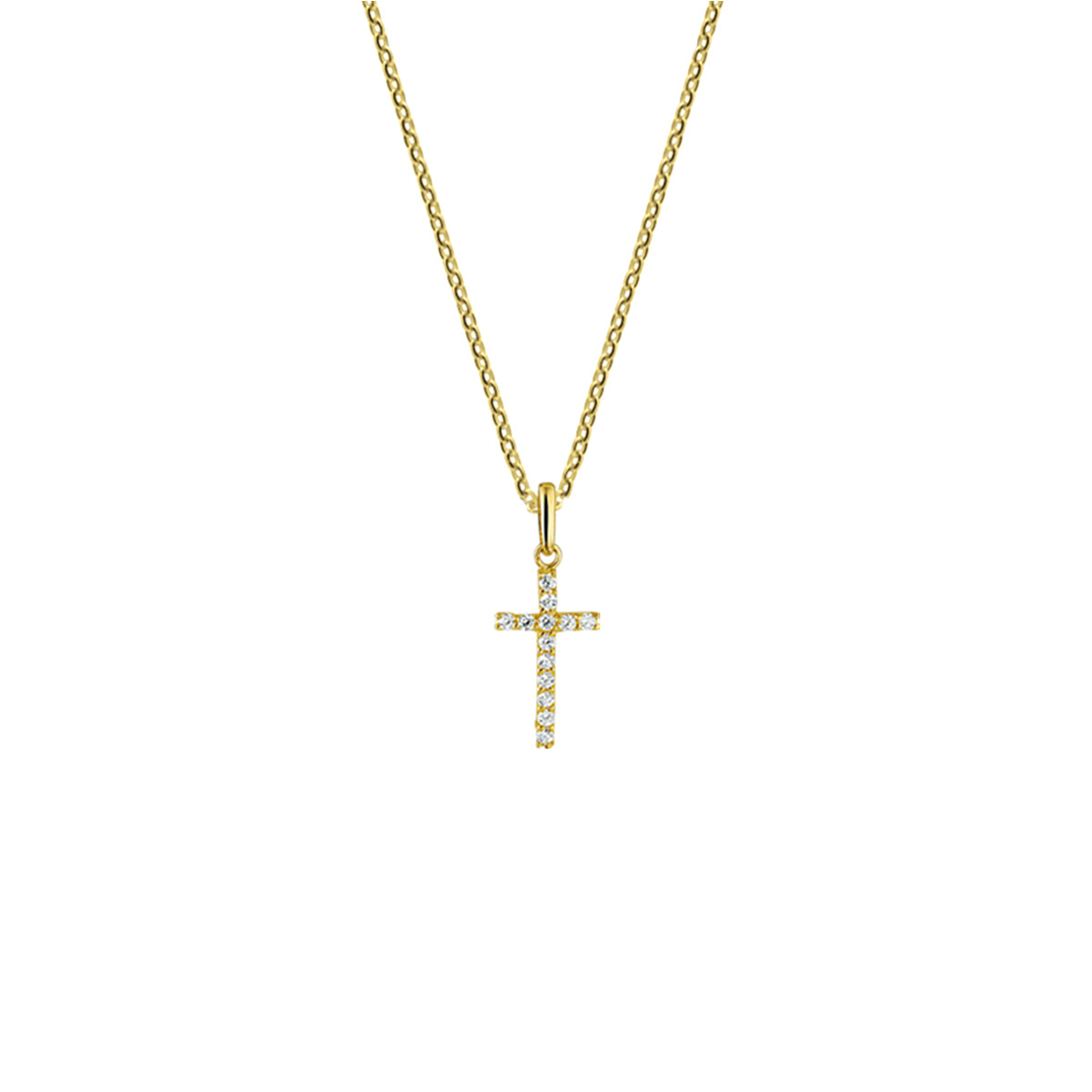 Dit prachtige collier voor dames heeft een elegant kruis als hanger, versierd met glinsterende zirkonia stenen. De ketting is gemaakt van hoogwaardig roestvrijstaal en heeft een verstelbare lengte voor een perfecte pasvorm. Draag dit collier met een chique blouse voor een stijlvolle look of met een casual t-shirt voor een edgy touch. Voeg dit mooie sieraad toe aan je collectie voor een vleugje glamour.