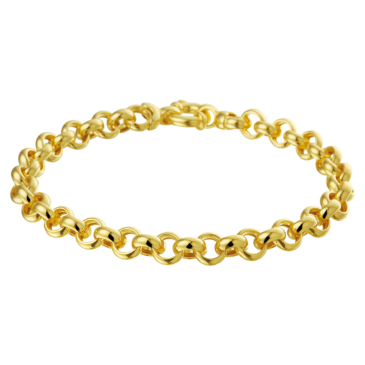 Geelgouden armband met jasseron schakel. De lengte bedraagt 19.5cm en de schakelbreedte is 6.5mm.