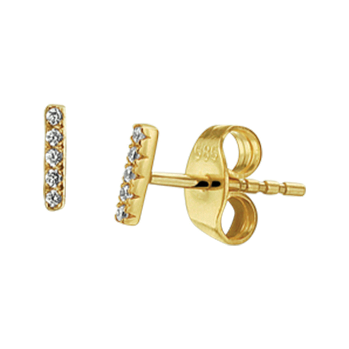 Beschrijving: Geelgouden oorknoppen met diamant. 
Verpakt per: 1
Doelgroep: dames
Breedte: 1.2 mm
Hoogte: 5.5 mm
Zetting: alliance (rijzetting)