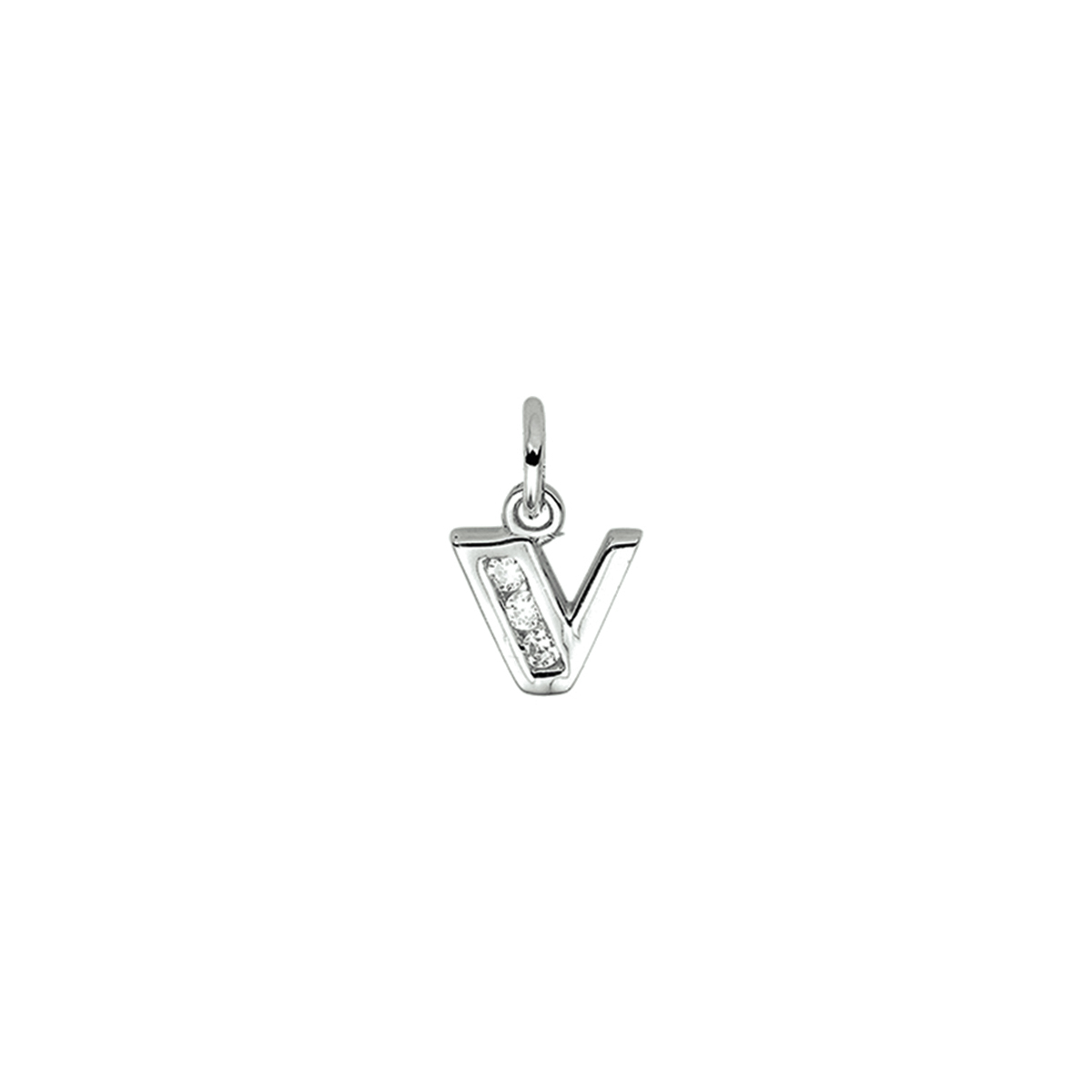 Zilveren hanger letter V met zirkonia
Zetting: alliance (rail zetting)