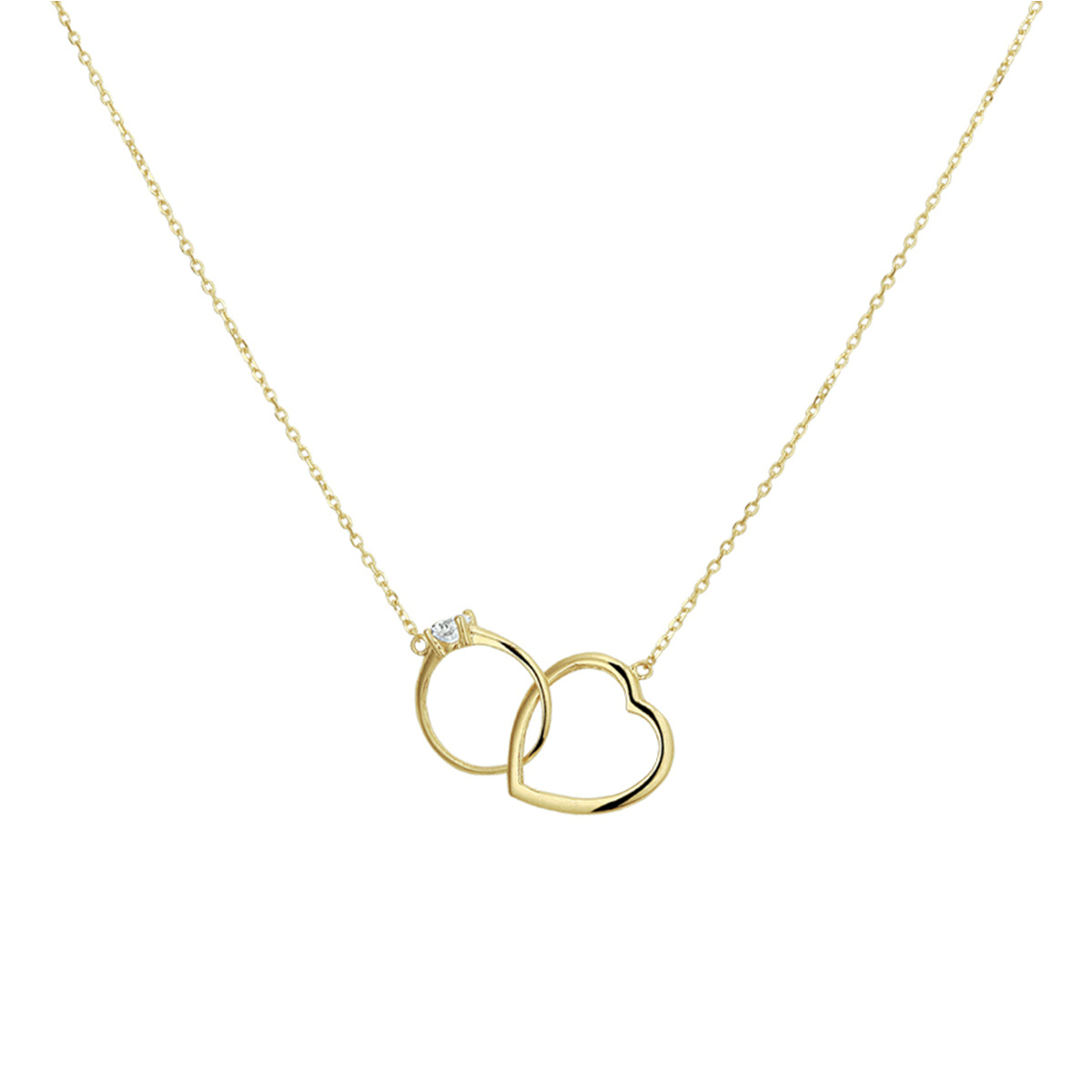 Stijlvol 14k geelgouden 0.8mm anker collier met draaglengtes van 40, 42 en 44cm. Uitgevoerd met een klein rondje en een hartje. Tip: Een mooi  cadeau voor je geliefde gegarandeerd dat ze het unieke symbool met de blinkende zirkonia steen zal waarderen.
