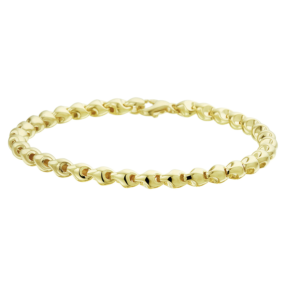 Geelgouden armband met 5mm breed fantasie schakel en een lengte van 20cm poli uitgevoerd met een karabijn sluiting. De armband is te combineren met bijpassend collier uit onze collectie.