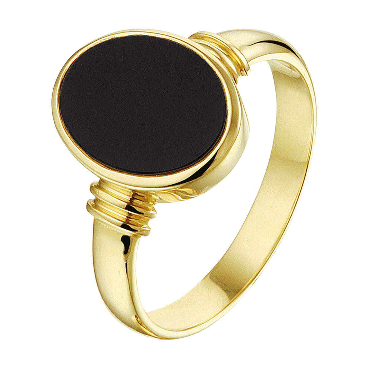 De ring is gemaakt van geelgoud en is zwartkleurig. Het is een sieraad voor dames.