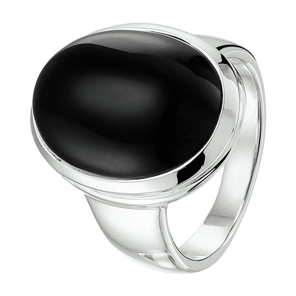 Gerhodineerd zilveren ring met zwarte onyx en een poli afwerking.