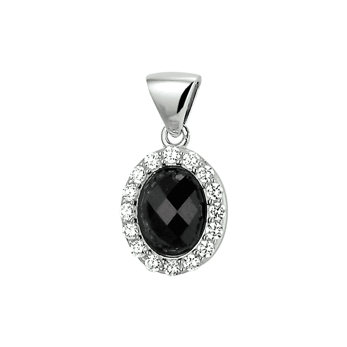 Chique zilveren hanger met een solitaire onyx en een rijzetting van zirkonia in een chaton zetting. De hanger heeft een afmeting van 15.5x11mm. TIP: De hanger is perfect te combineren met bijpassende sieraden uit onze collectie!. Zo kunt u een elegante set samenstellen waarmee u kunt stralen op elke stijlvolle gelegenheid.