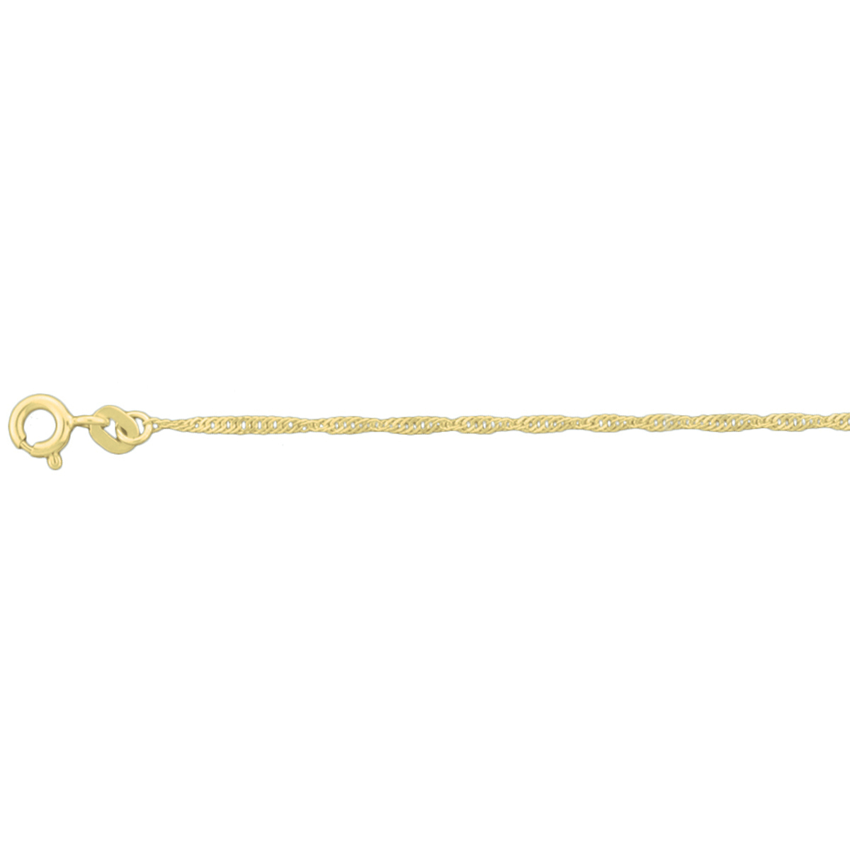 Trendy geelgouden 1.4mm singapore enkelbandje uitgevoerd met een poli afgewerkt bolletje van 5mm. Het enkelbandje heeft draaglengtes van 24 en 26cm en is goed te combineren met bijpassende sieraden uit onze collectie.