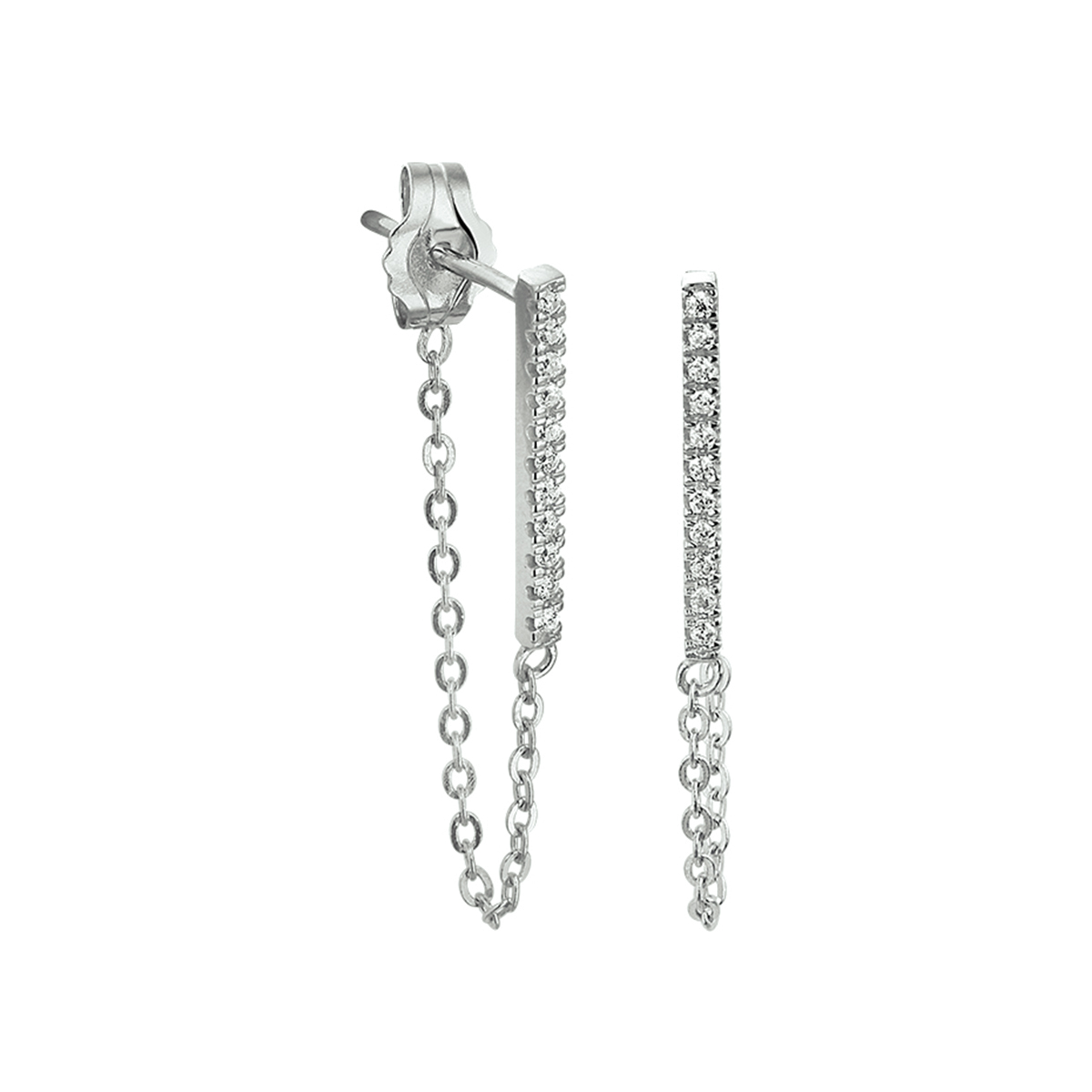 Trendy gerhodineerd zilveren oorhangers uitgevoerd met een poli afgewerkte balkjes met een een luxe rijzetting van briljant geslepen zirkonia. De oorhangers hebben een afmeting van 17.5x1.5mm. De oorknoppen hebben een stevige pouchette sluiting die verbonden is met het balkje om verlies te voorkomen. Ben jij helemaal van het hier en nu dan mogen deze oorhangers niet missen in jou sieraden stash!. INFO: Gerhodineerd zilver is door de rhodiumlaag beter bestand tegen verkleuren en krassen.
Doelgroep: dames
Breedte: 1.5 mm
Hoogte: 58 mm
Zetting: alliance (rijzetting)
