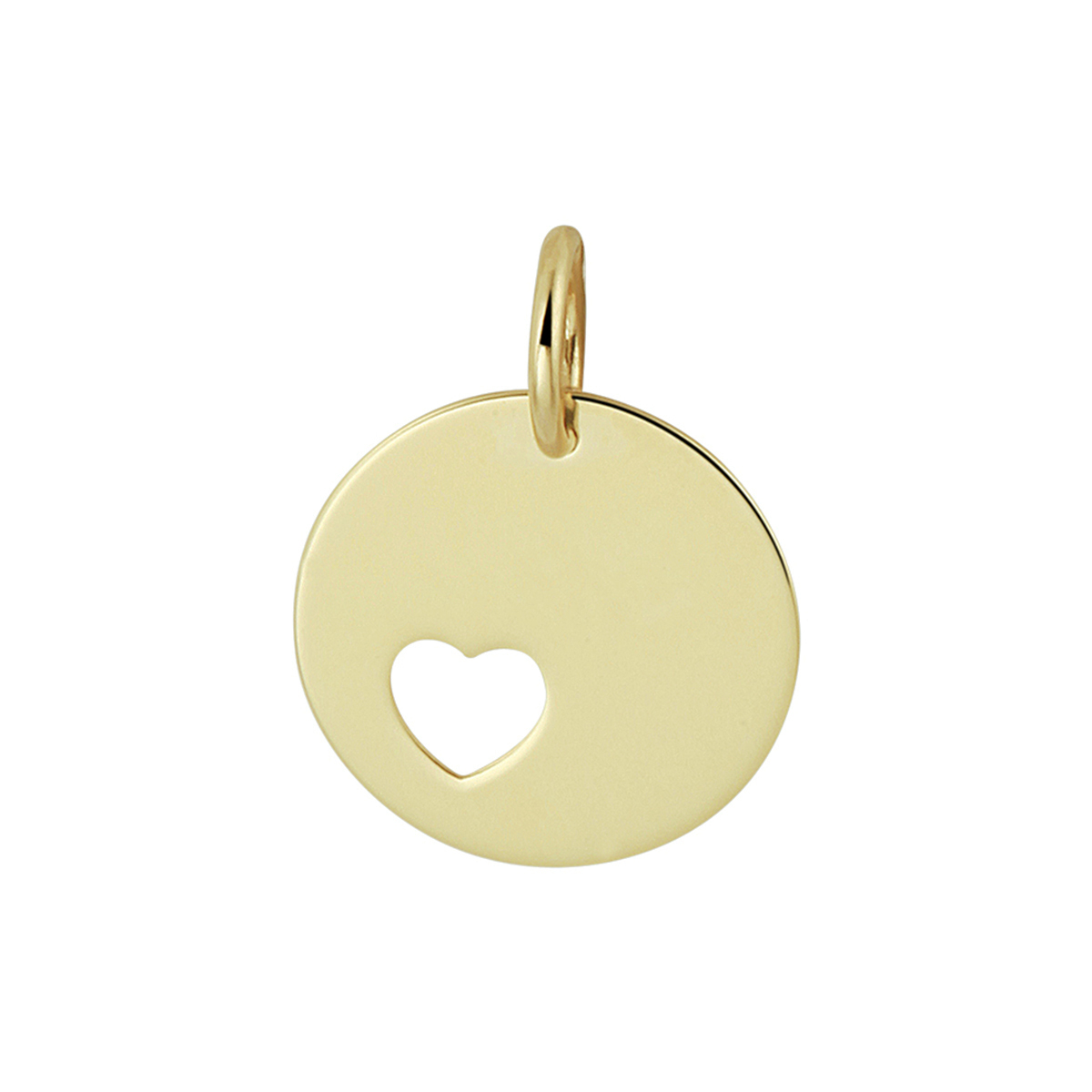 14k Geelgouden ronde graveerhanger met een uitgefreesd hartje.