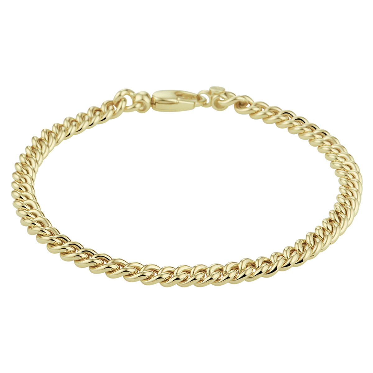 Grovere schakels zijn trendy! Daarom mag deze gourmet armband niet ontbreken in je assortiment! De 14k geelgouden holle schakel heeft een breedte van 4,5 mm en is 18,5 cm lang. De sluiting is een stevige karabijn. Leuk om te combineren met een bangle of fijne armband.