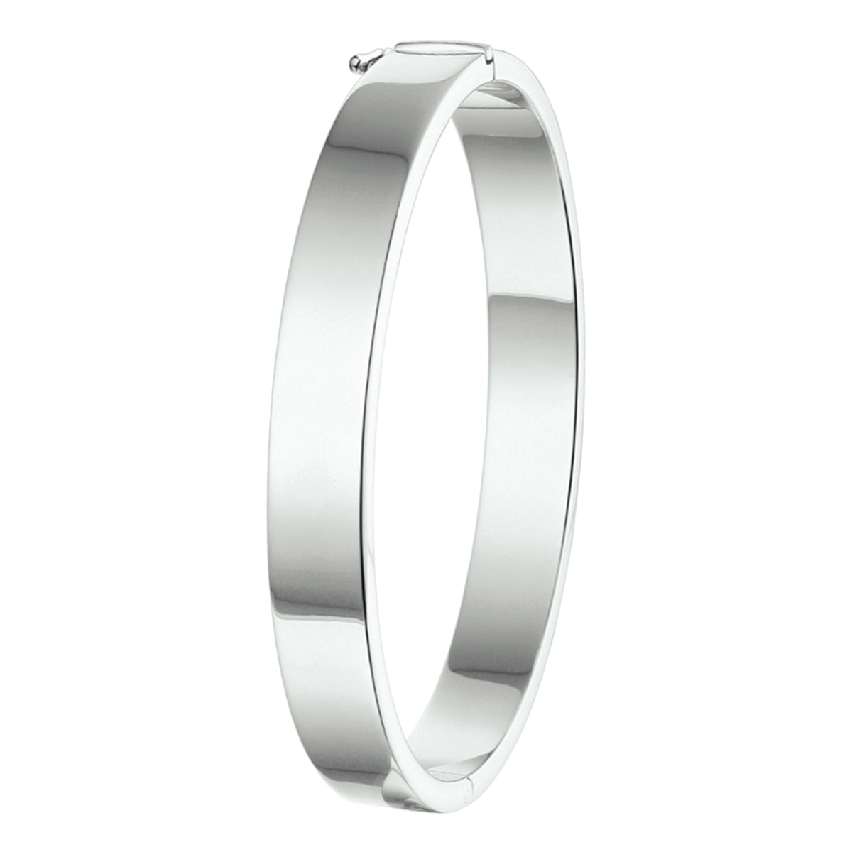 Zilveren bangle armband  met een vlakke buis en een diameter van 65mm en een breedte van 8mm. De bangle armband is uitgevoerd met een stevig scharnier sluiting. De bangle armband  afgewerkt met een rhodiumlaag die het sieraad beschermt tegen krassen en slijtage voor een langdurige glans. Perfect te combineren met andere sieraden uit onze collectie of met sieraden uit je eigen stash!
Uniekenummer serie: 39294

Breedte: 8 mm