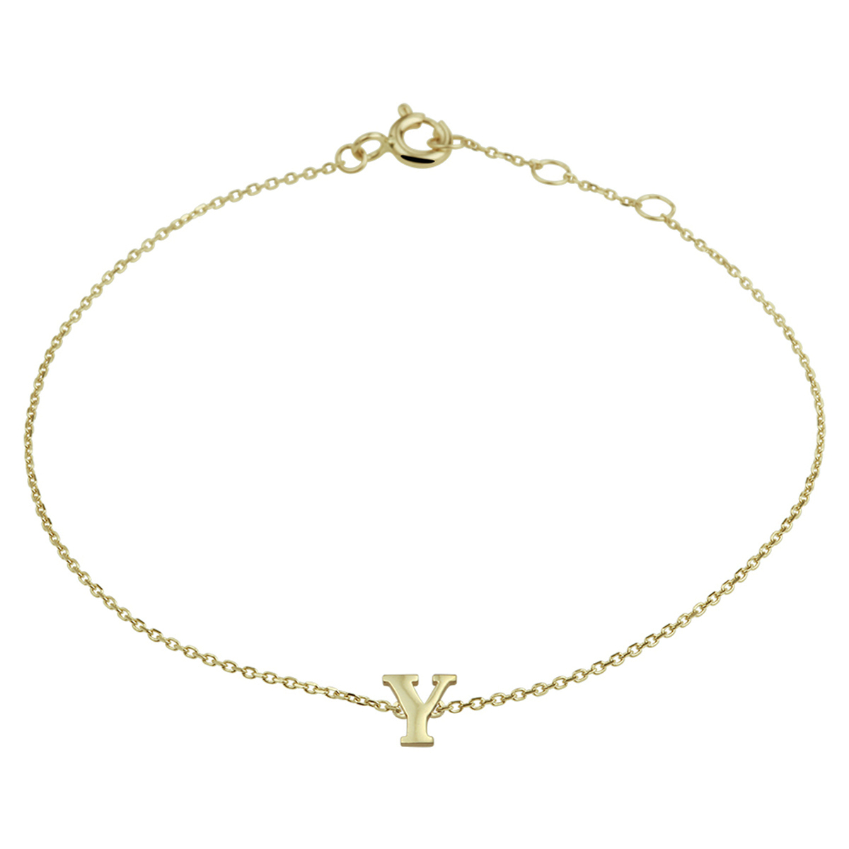 14k Geelgouden anker armband uitgevoerd met de letter Y. De armband heeft draaglengtes van 16.5, 17.5 en 18.5cm. De letter heeft een afmeting van 6x5.5mm.