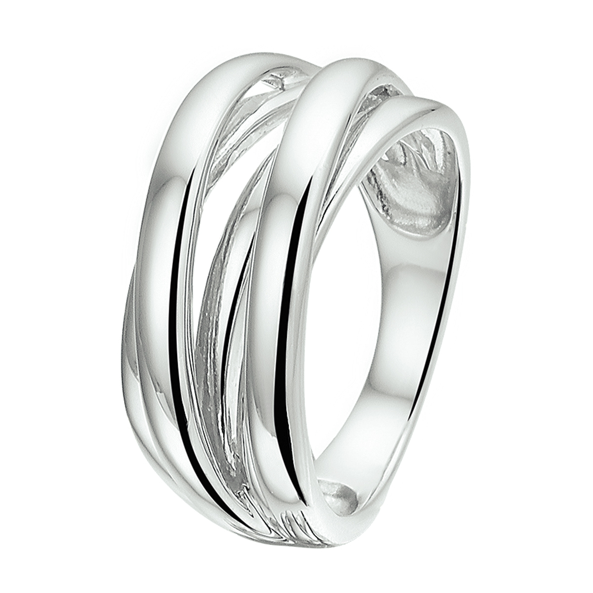 Chique gerhodineerd zilveren ring met een breedte van 10mm.