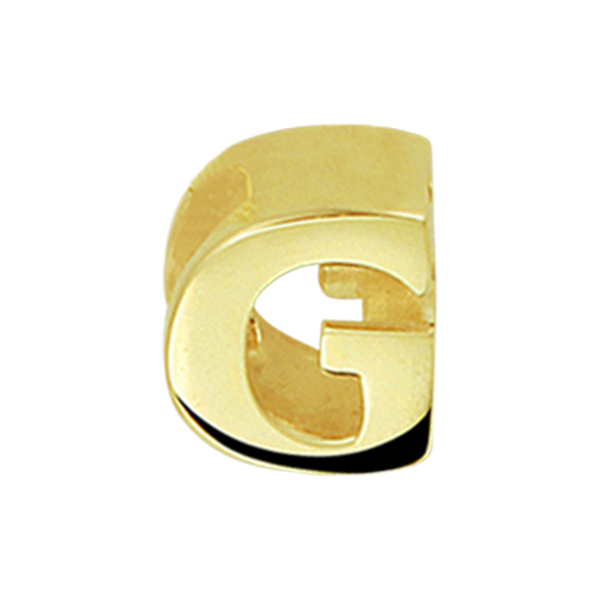 14k Geelgouden hanger uitgevoerd in de letter G. De hanger heeft een afmeting van 5.5x4.5mm.