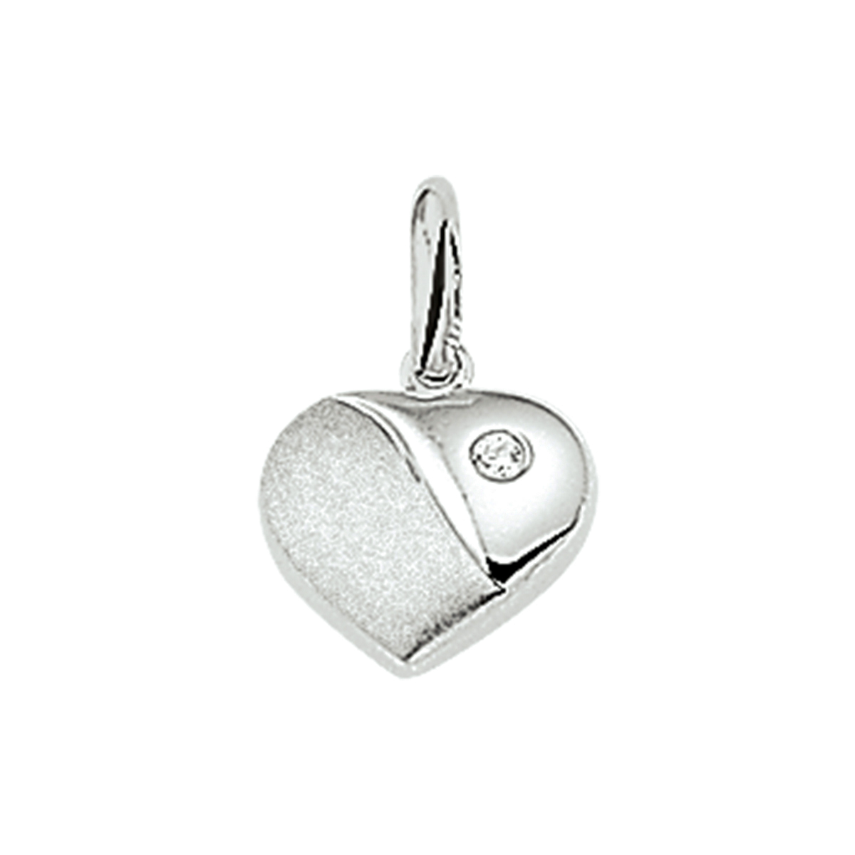 Beschrijving: Gerhodineerd zilveren hanger met een hart en zirkonia. 
Verpakt per: 1
Doelgroep: dames
Breedte: 10.5 mm
Hoogte: 9.5 mm
Zetting: solitaire