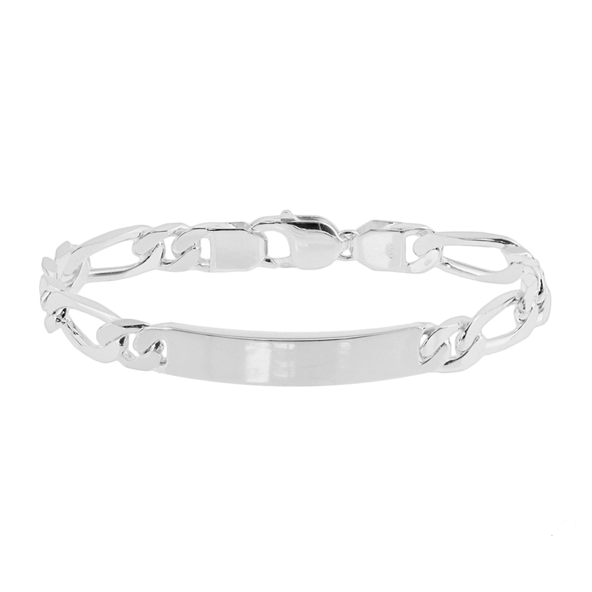 Gerhodineerd 925 zilveren graveerarmband met een breedte van 8mm, uitgevoerd met een stevige karabijn sluiting. De armband heeft een draaglengte van 21cm. Het graveerplaatje heeft een afmeting van 40.8x8mm.