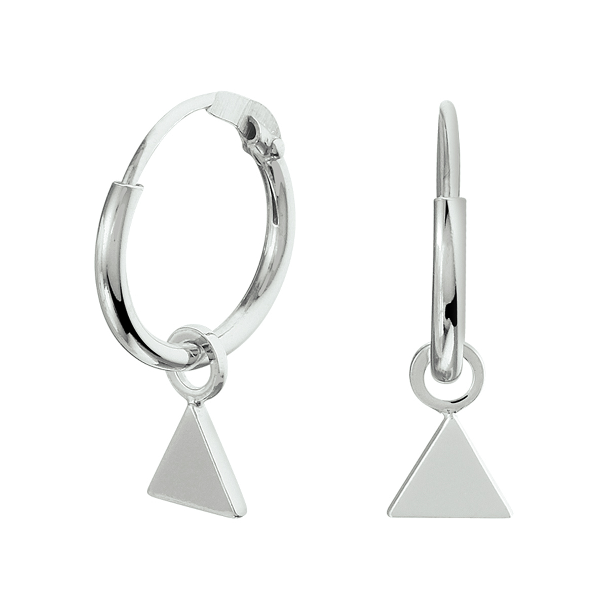 Zilveren oorringen met hanger 'driehoek' -  afmeting van 12x1.5mm - driehoek van 8.5x6mm