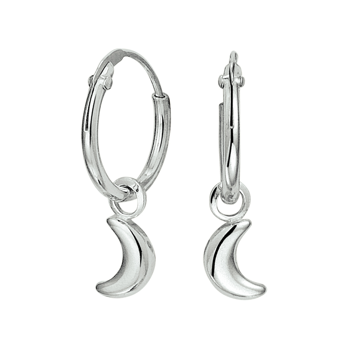 Zilveren oorringen met hanger 'maan' -  afmeting van 12x1.5mm uitgevoerd met een ster van 10.5x5mm