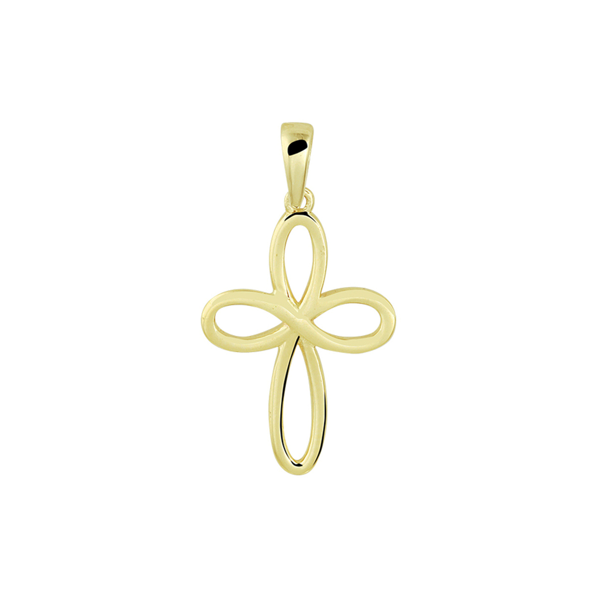 14k Geelgouden hanger in de vorm van een kruis. Het kruis heeft een afmeting van 17x12.5mm.