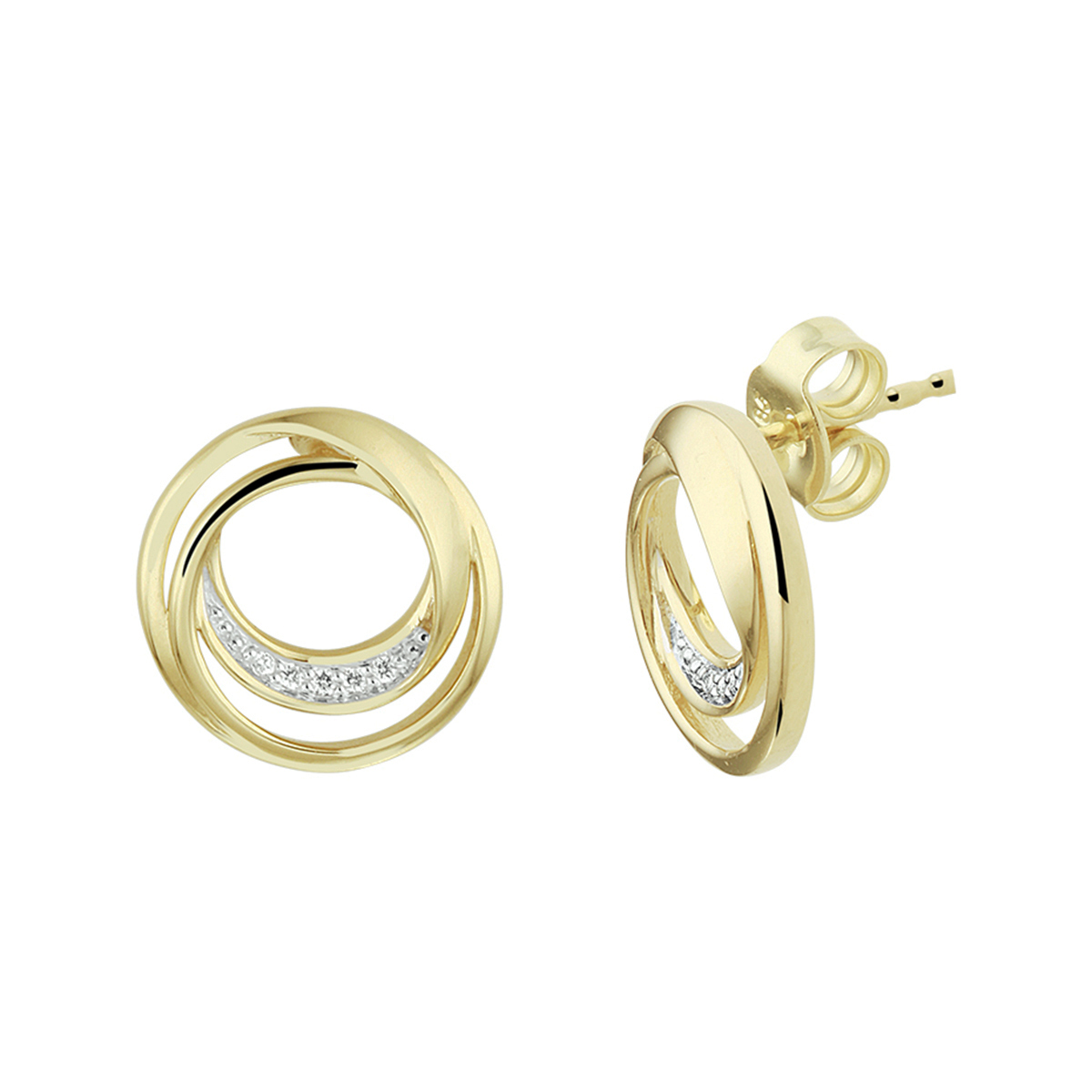 14k Geelgouden oorknoppen uitgevoerd met een schitterende diamant rij. De oorknoppen hebben een diameter van 12mm.