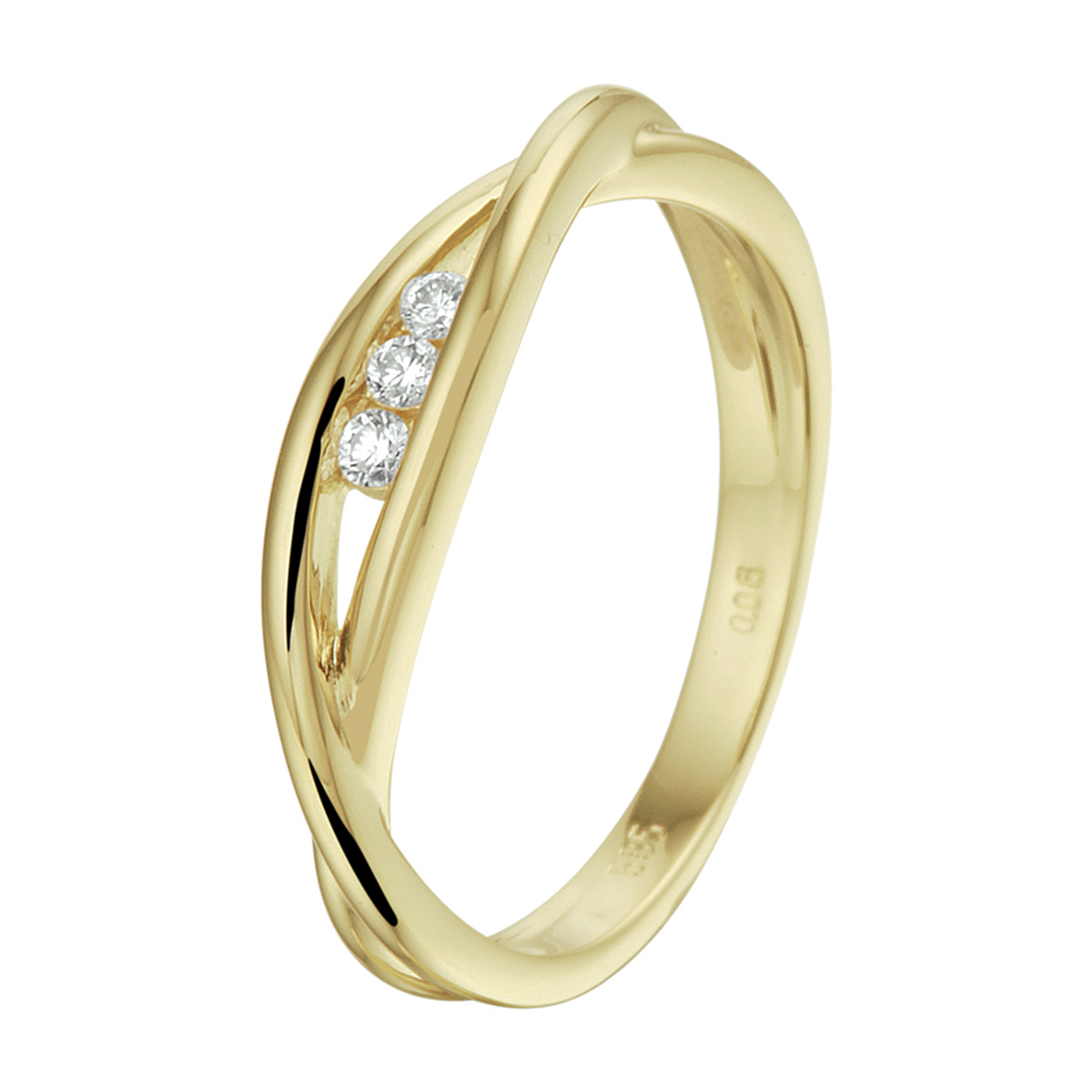 14k Geelgouden ring uitgevoerd met een schitterende diamant rij. De ring heeft een breedte van 4mm.