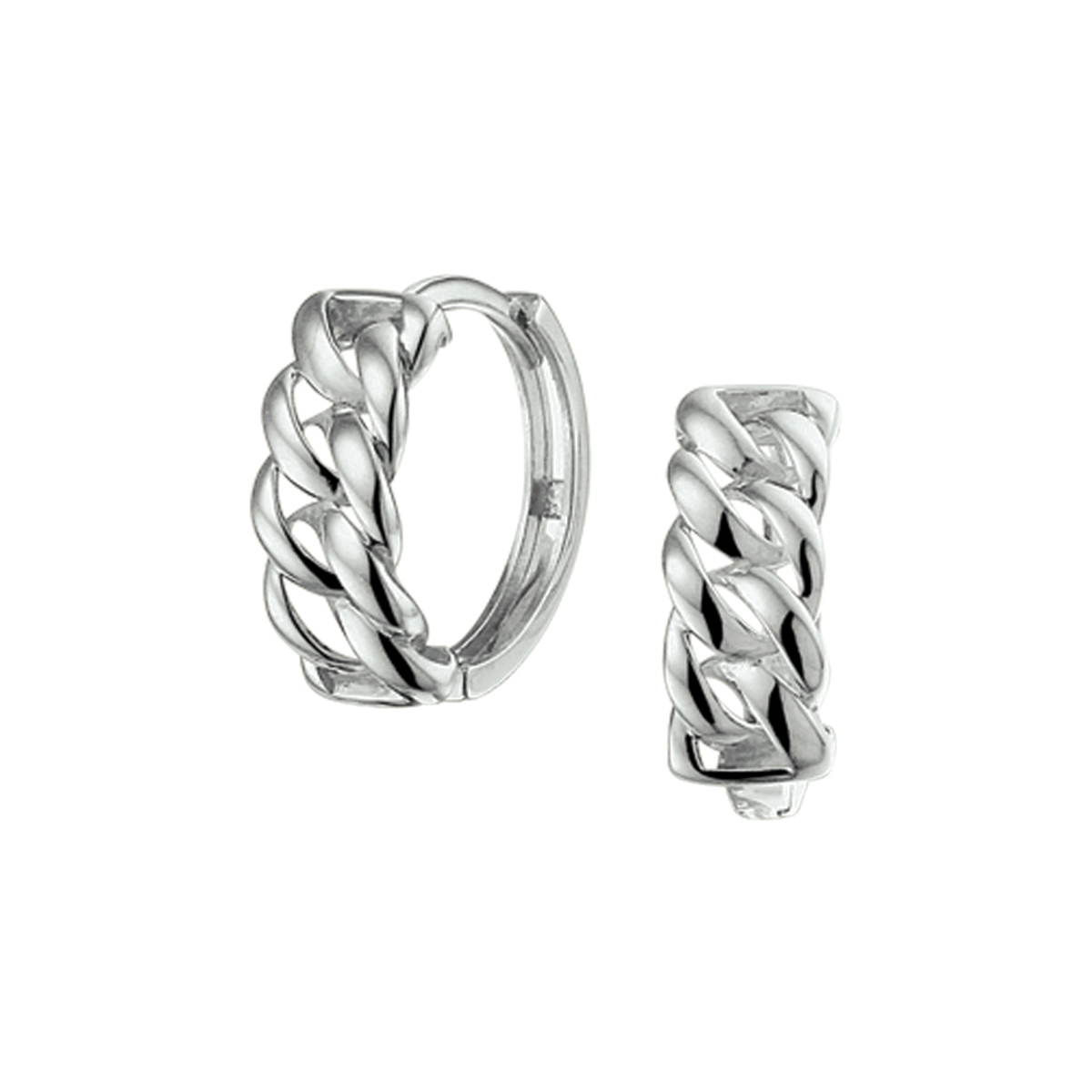 Deze witgouden klapoorringen met schakelmotief hebben een luxe uitstraling. De klapoorringen hebben een diameter van 14mm en een breedte van 5mm. Tip: Leuk om te combineren met een armband of collier met bijpassende schakel die wij in verschillende lengtes en breedtes in onze collectie hebben!.