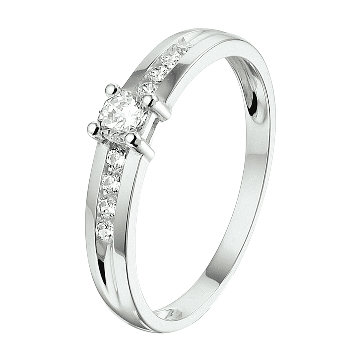 Stijlvolle witgouden ring met een schitterende rij van zirkonia. Tip: Combineer deze ring met bijpassende sieraden uit onze collectie of vanuit je eigen stash en creeer zo elke keer weer een nieuwe look.