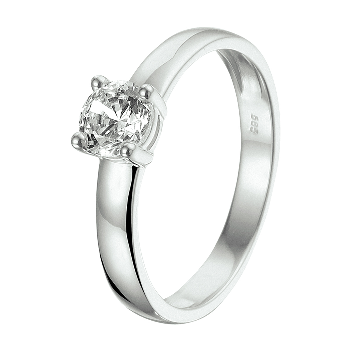 Stijlvolle witgouden ring met een schitterende zirkonia van 5mm. Tip: Combineer deze ring met bijpassende sieraden uit onze collectie of vanuit je eigen stash en creeer zo elke keer weer een nieuwe look. Maat 12