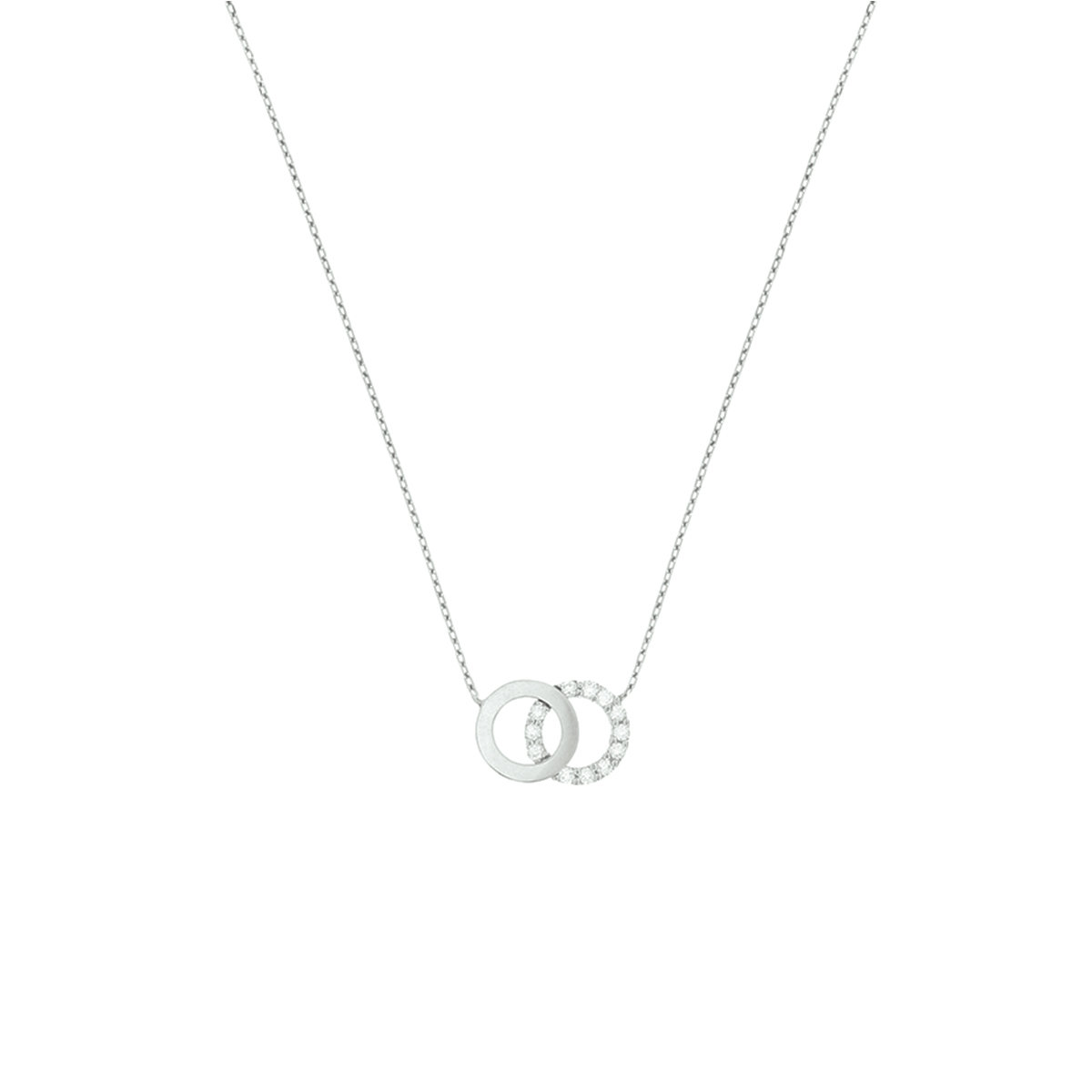 Witgouden collier 2 rondjes met zirkonia