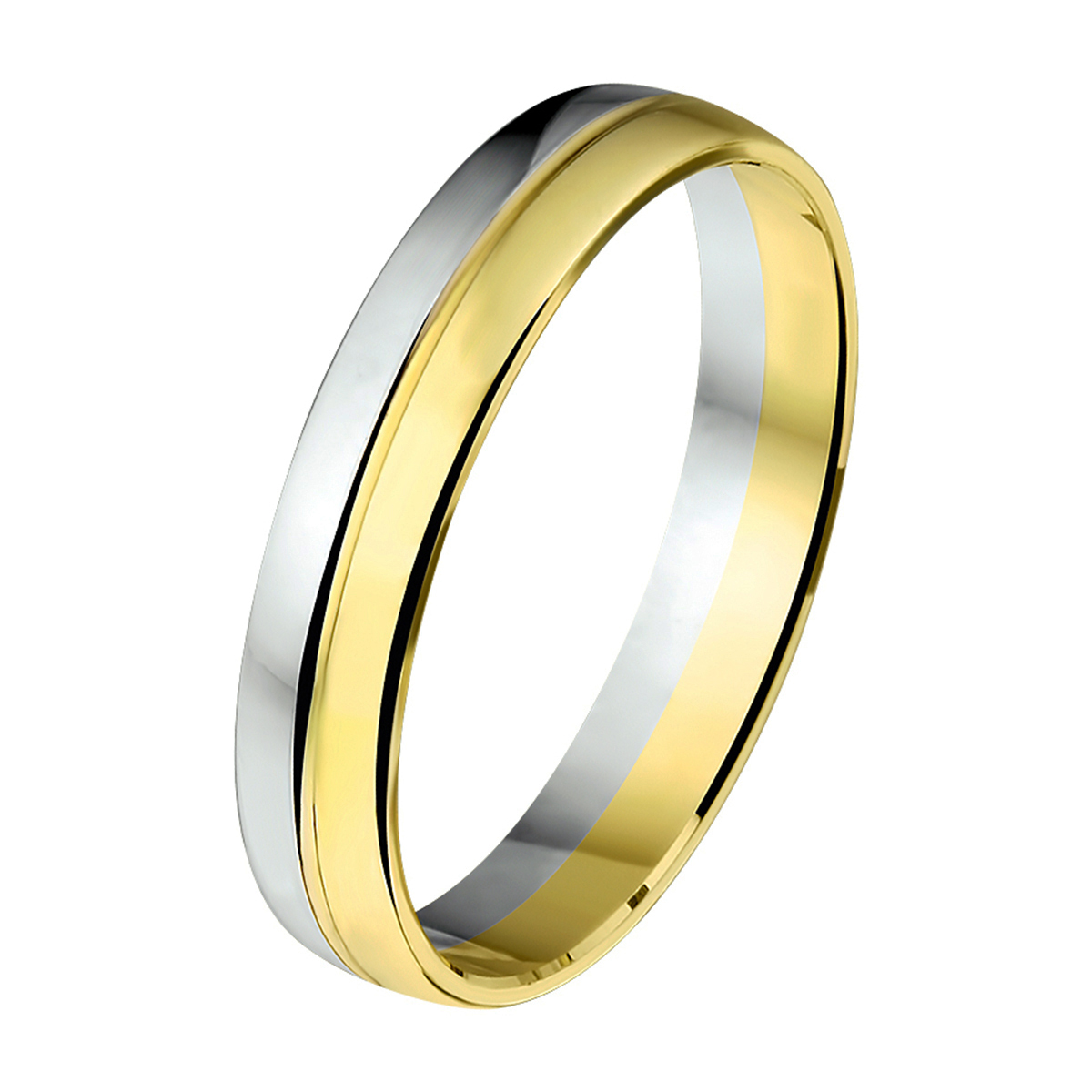 Bicolor geel- en witgouden relatiering met een breedte van 4mm.