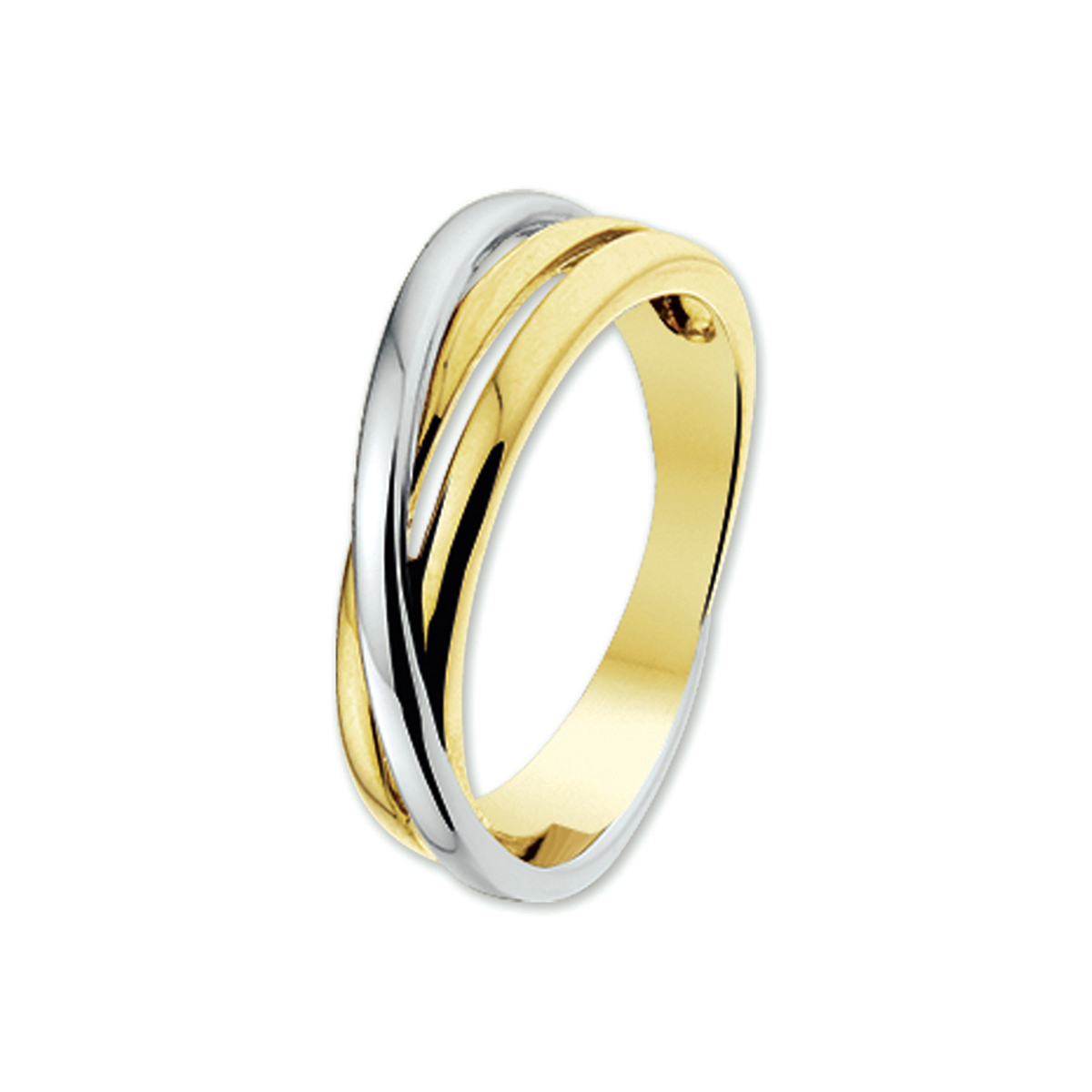Bicolor wit- en geelgouden ring polis met sierlijke banden
Breedte: 6.5 mm Een ring die altijd te combineren is met wit of geelgouden sieraden.