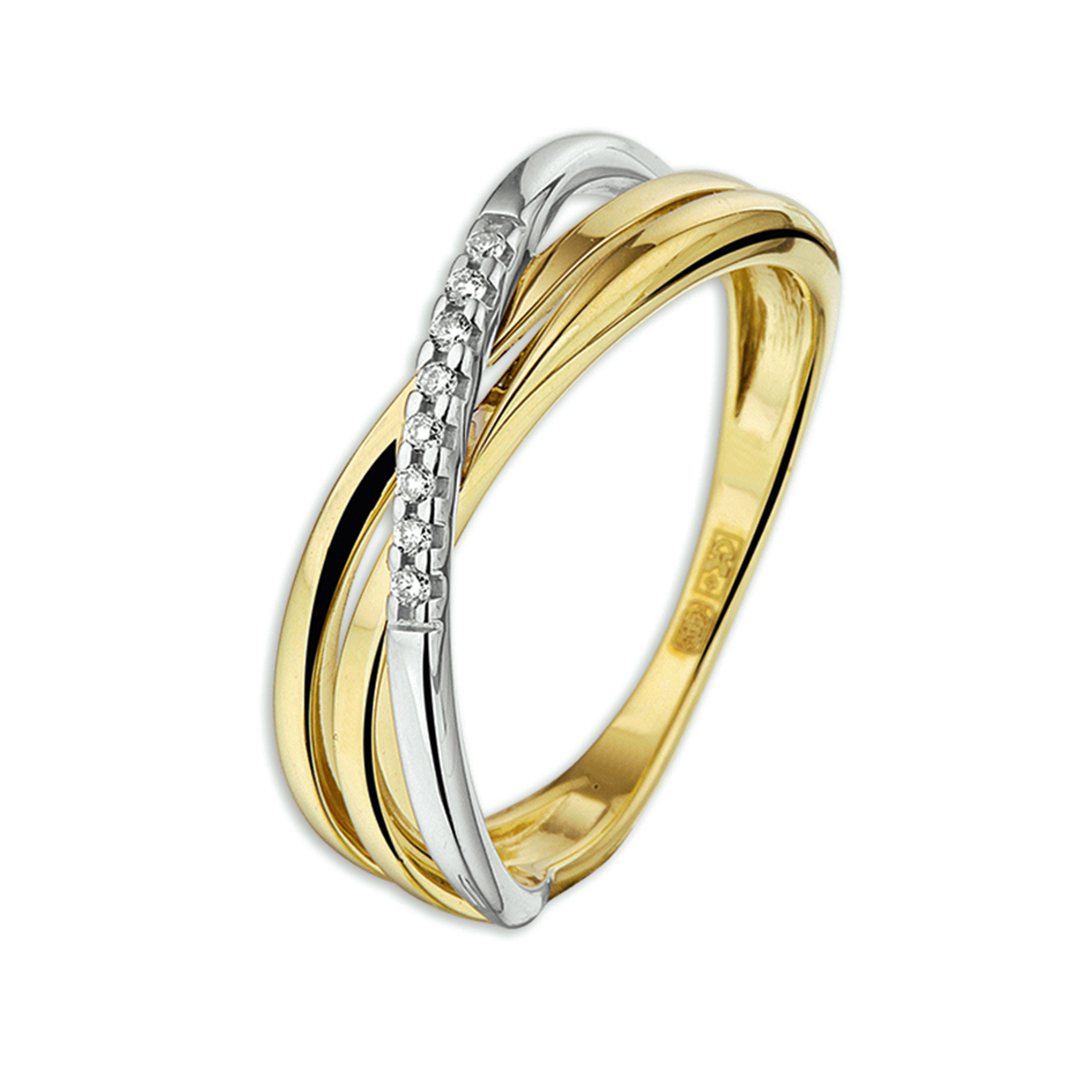 Bicolor wit- en geelgouden ring met diamant.